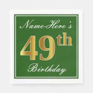 Elegant Green, Faux Gold 49th Birthday + Name Napkins