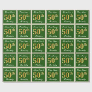 Elegant, Green, Faux Gold 50th Birthday + Name
