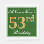 [ Thumbnail: Elegant Green, Faux Gold 53rd Birthday + Name Napkin ]