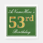 [ Thumbnail: Elegant Green, Faux Gold 53rd Birthday + Name Napkins ]