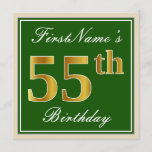[ Thumbnail: Elegant, Green, Faux Gold 55th Birthday + Name Invitation ]