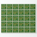 [ Thumbnail: Elegant, Green, Faux Gold 55th Birthday + Name Wrapping Paper ]
