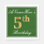 [ Thumbnail: Elegant Green, Faux Gold 5th Birthday; Custom Name Napkin ]