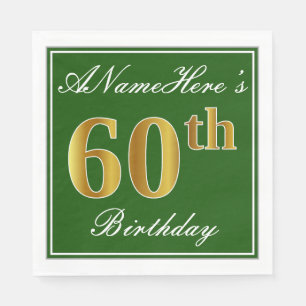 Elegant Green, Faux Gold 60th Birthday + Name Napkins