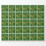 [ Thumbnail: Elegant, Green, Faux Gold 65th Birthday + Name Wrapping Paper ]