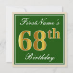 [ Thumbnail: Elegant, Green, Faux Gold 68th Birthday + Name Invitation ]