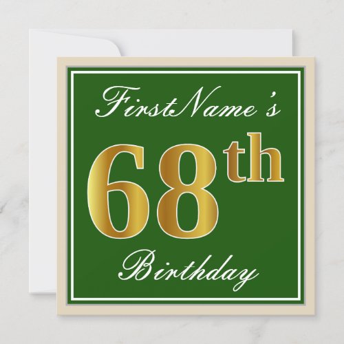 Elegant Green Faux Gold 68th Birthday  Name Invitation