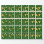 [ Thumbnail: Elegant, Green, Faux Gold 69th Birthday + Name Wrapping Paper ]
