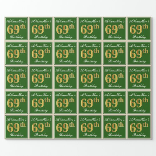 Elegant Green Faux Gold 69th Birthday  Name Wrapping Paper
