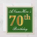 [ Thumbnail: Elegant, Green, Faux Gold 70th Birthday + Name Invitation ]