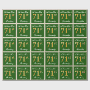 Elegant, Green, Faux Gold 71st Birthday + Name Wrapping Paper