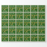 [ Thumbnail: Elegant, Green, Faux Gold 72nd Birthday + Name Wrapping Paper ]
