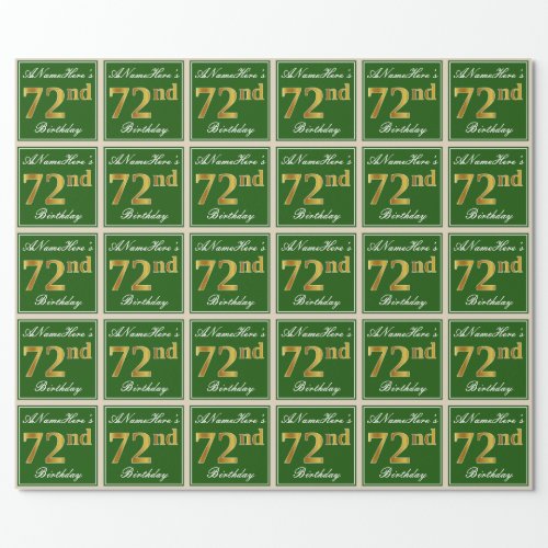 Elegant Green Faux Gold 72nd Birthday  Name Wrapping Paper