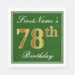 [ Thumbnail: Elegant Green, Faux Gold 78th Birthday + Name Napkins ]