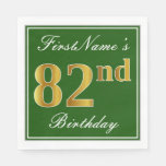 [ Thumbnail: Elegant Green, Faux Gold 82nd Birthday + Name Napkins ]