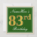 [ Thumbnail: Elegant, Green, Faux Gold 83rd Birthday + Name Invitation ]