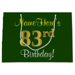 [ Thumbnail: Elegant, Green, Faux Gold 83rd Birthday + Name Gift Bag ]
