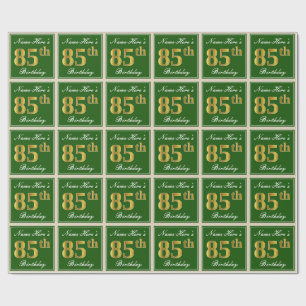 Elegant, Green, Faux Gold 85th Birthday + Name Wrapping Paper