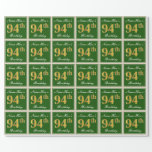 [ Thumbnail: Elegant, Green, Faux Gold 94th Birthday + Name Wrapping Paper ]
