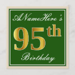 [ Thumbnail: Elegant, Green, Faux Gold 95th Birthday + Name Invitation ]
