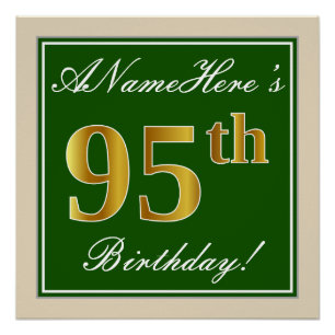 Elegant, Green, Faux Gold 95th Birthday + Name Poster