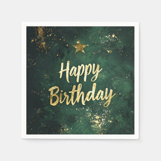 Elegant Green & Faux Gold Birthday  Napkins (Front)