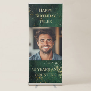 Elegant Green & Faux Gold Birthday  Retractable Banner