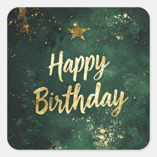 Elegant Green & Faux Gold Birthday Square Sticker