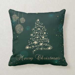 Elegant Green,Faux Gold Christmas Tree,Snowflakes Throw Pillow
