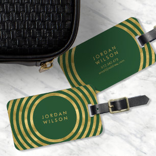 Elegant Green & Faux Gold Circles Geometric Lines Luggage Tag