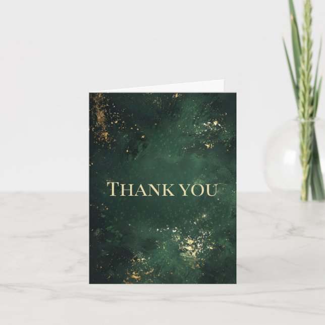 Elegant Green & Faux Gold Folded  Thank You Card (Front)
