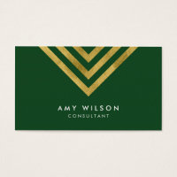 Elegant Green Faux Gold Geometric Consultant Business Card