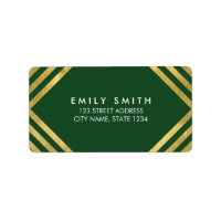 Elegant Green Faux Gold Geometric Lines Address Label