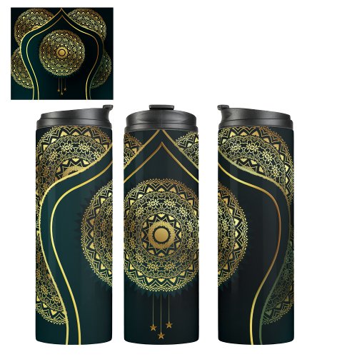  Elegant Green Faux Gold Mandala Thermal Tumbler