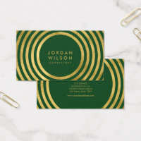 Elegant Green Faux Gold Round Lines Consultant Business Card
