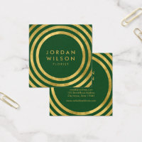 Elegant Green Faux Gold Round Lines Geometric Square Business Card