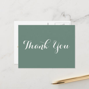 Elegant Green Faux Gold Script Wedding Thank You Postcard