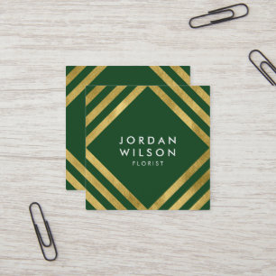 Elegant Green Faux Gold Square Lines Geometric Business Card