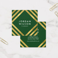 Elegant Green Faux Gold Square Lines Geometric Square Business Card