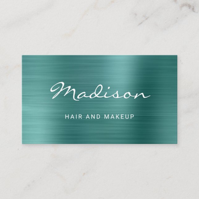 Elegant Green Faux Metallic Stylist Business Card (Front)