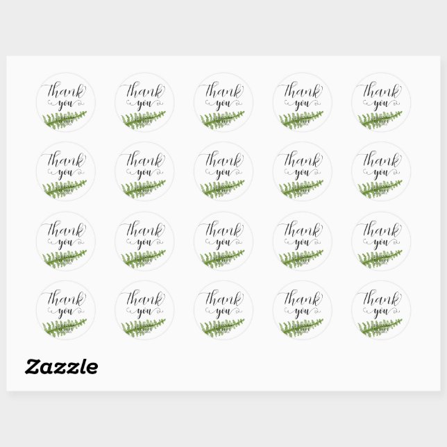 Elegant Green Fern Foliage Thank You Sticker (Sheet)
