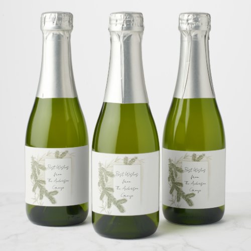 Elegant Green Ferns Custom Hand Script Corporate  Sparkling Wine Label