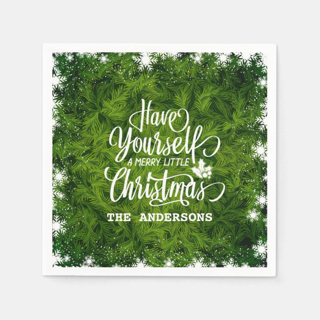 Elegant Green Fir Leaves Christmas | Napkin (Front)