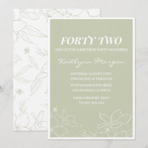 Elegant Green Floral 42nd birthday invitations  