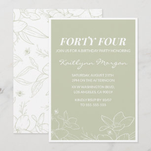 Elegant Green Floral 44th birthday invitations