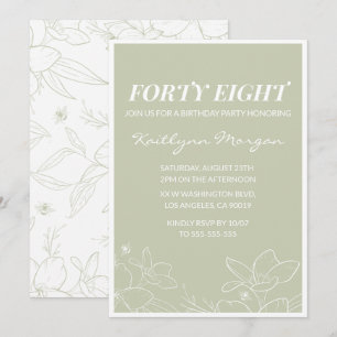 Elegant Green Floral 48th birthday invitations  