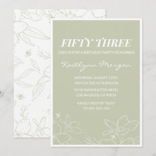 Elegant Green Floral 53rd birthday invitations