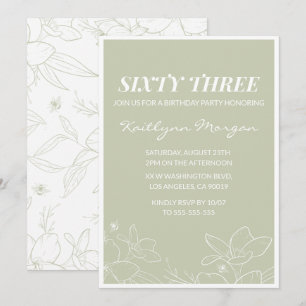 Elegant Green Floral 63rd birthday invitations  