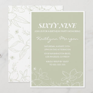 Elegant Green Floral 69th birthday invitations  