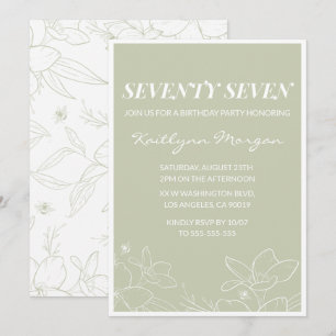 Elegant Green Floral 77th birthday invitations  